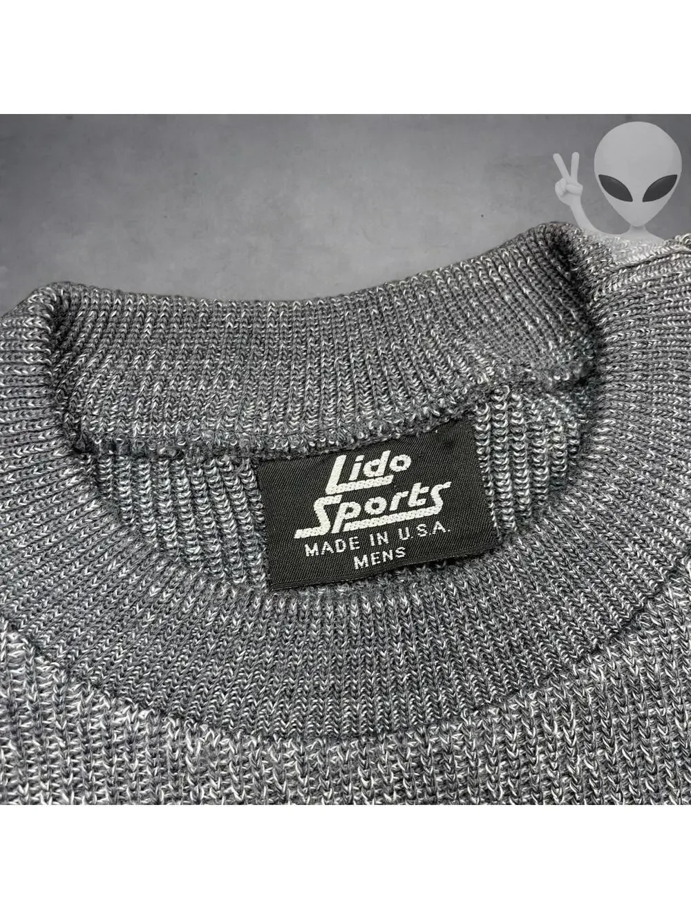 Vintage Lido Sports Mens Large Pure Wool Knit Sweater 80s USA Grandpa Core Gray
